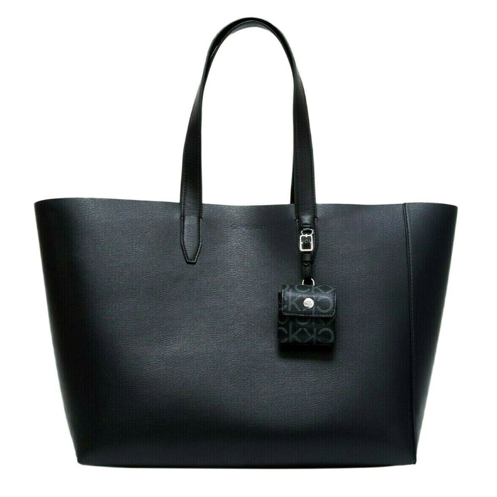 New Calvin Klein X-Large Reversible Tote in Signature Black with Snap Pouch